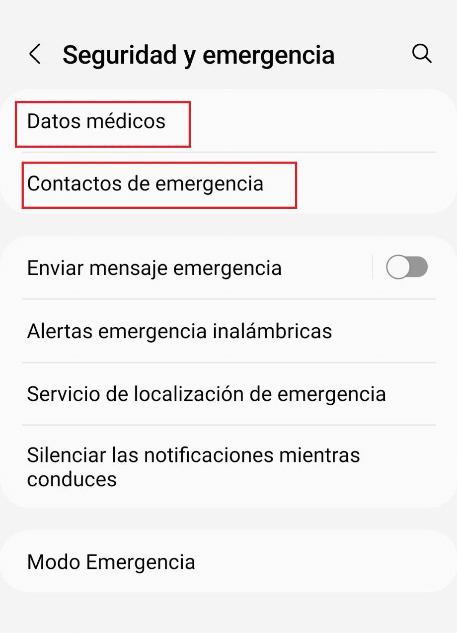Dans la section Sécurité et urgence, vous pouvez ajouter des données médicales et des contacts