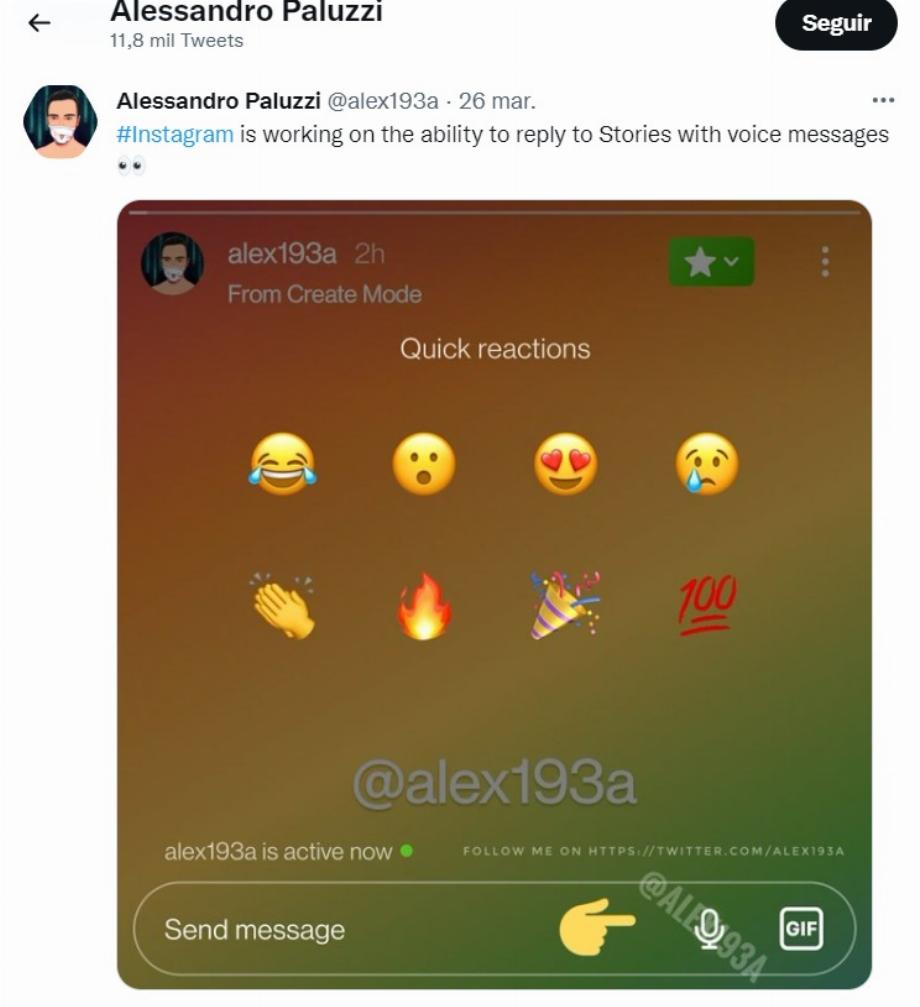 Instagram travaille sur une fonctionnalité pour répondre aux histoires avec un message vocal (Alessandro Paluzzi)