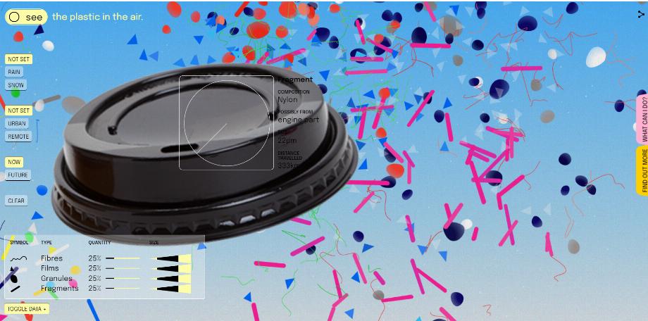 Avec la souris, vous pouvez ajouter des plastiques pour voir l'effet polluant qu'ils ont