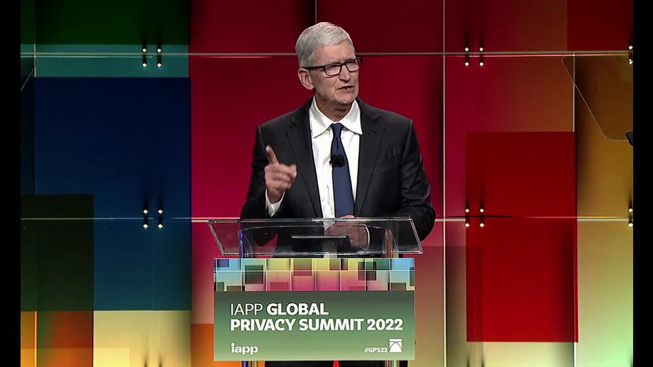 Tim Cook lors de la World Privacy Conference 2022 organisée par l'International Association of Privacy Professionals (IAPP)