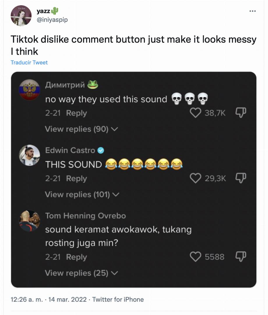 Je n'aime pas le bouton sur TikTok. (photo : Twitter)