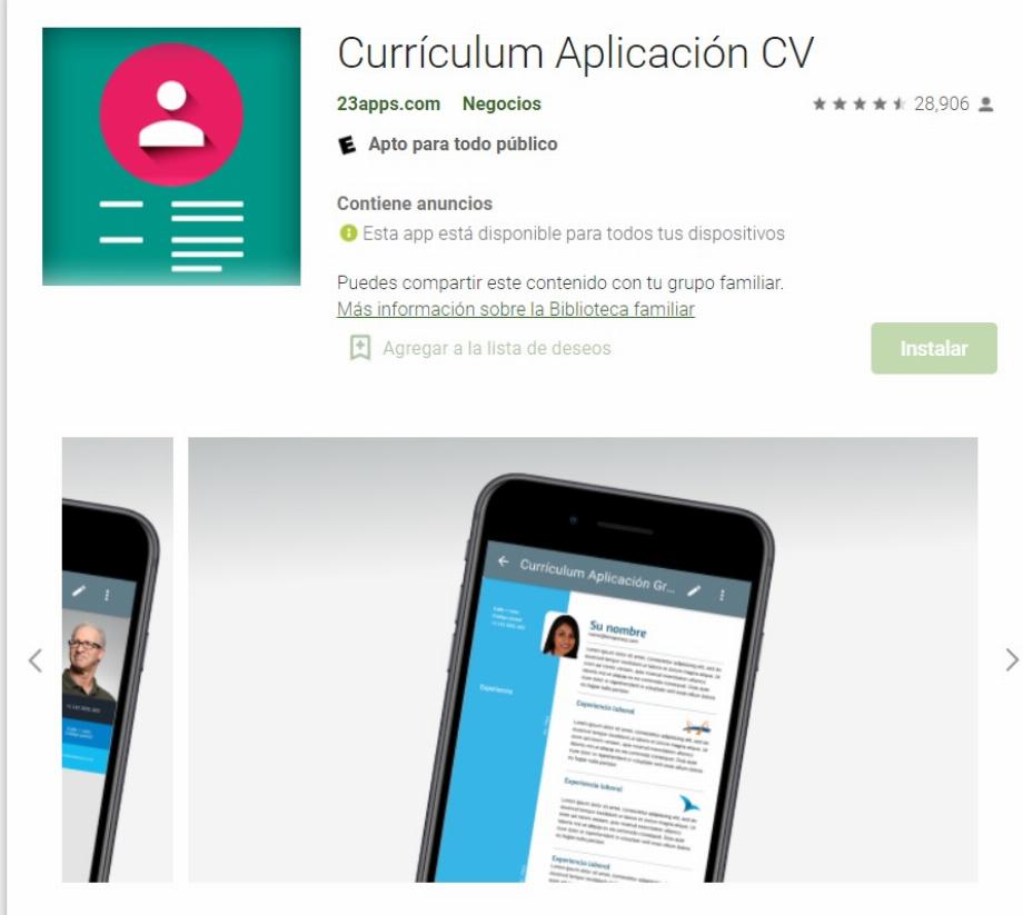 L'application CV CV est disponible pour Android