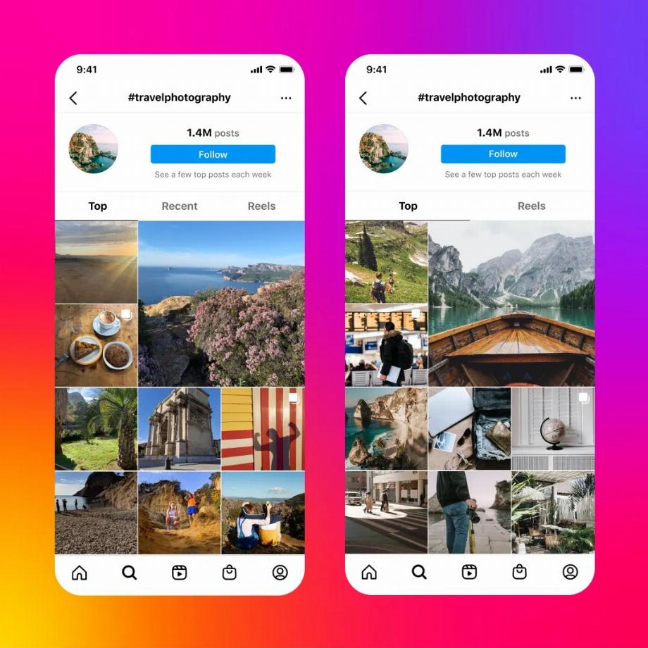 Nouvelle façon de voir les hashtags (Photo : Instagram)