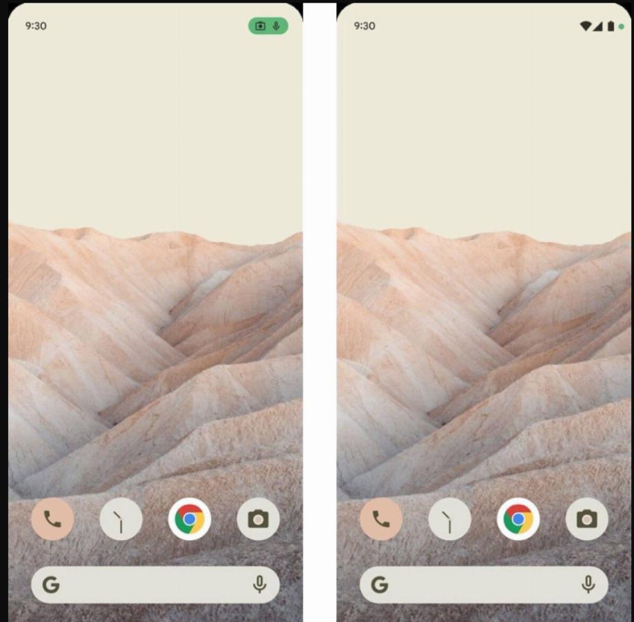 Android 12 indique quand une application accède à l'appareil photo