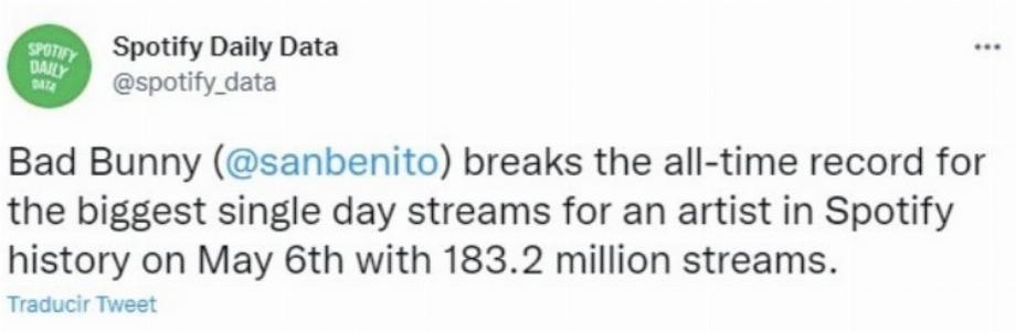 Article Spotify sur Bad Bunny. (photo : Twitter)