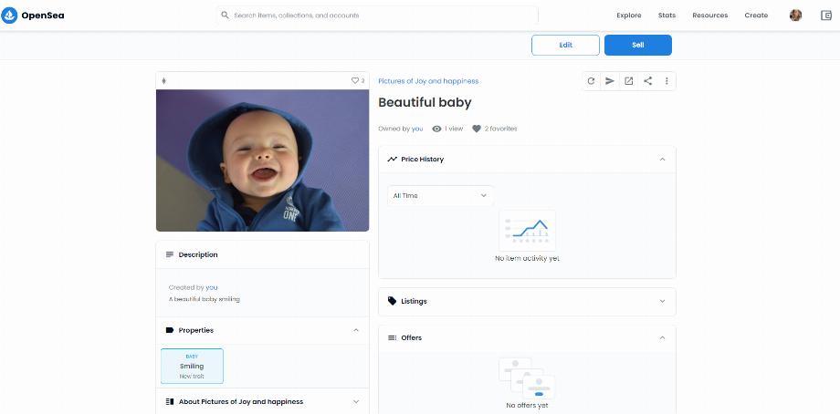 Une fois le NFT créé pour le vendre, il faut cliquer sur le bouton qui dit