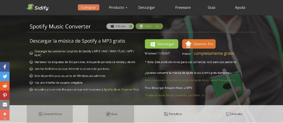 Convertisseur de musique Spotify. (photo : https://www.sidify.es/sidify-windows-free/drm-music-converter-free.html)