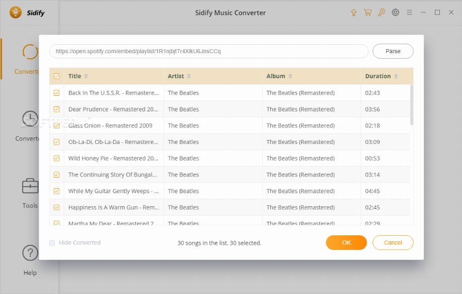 Chansons à choisir dans un album dans Sidify Music Converter. (photo : Softpedia)