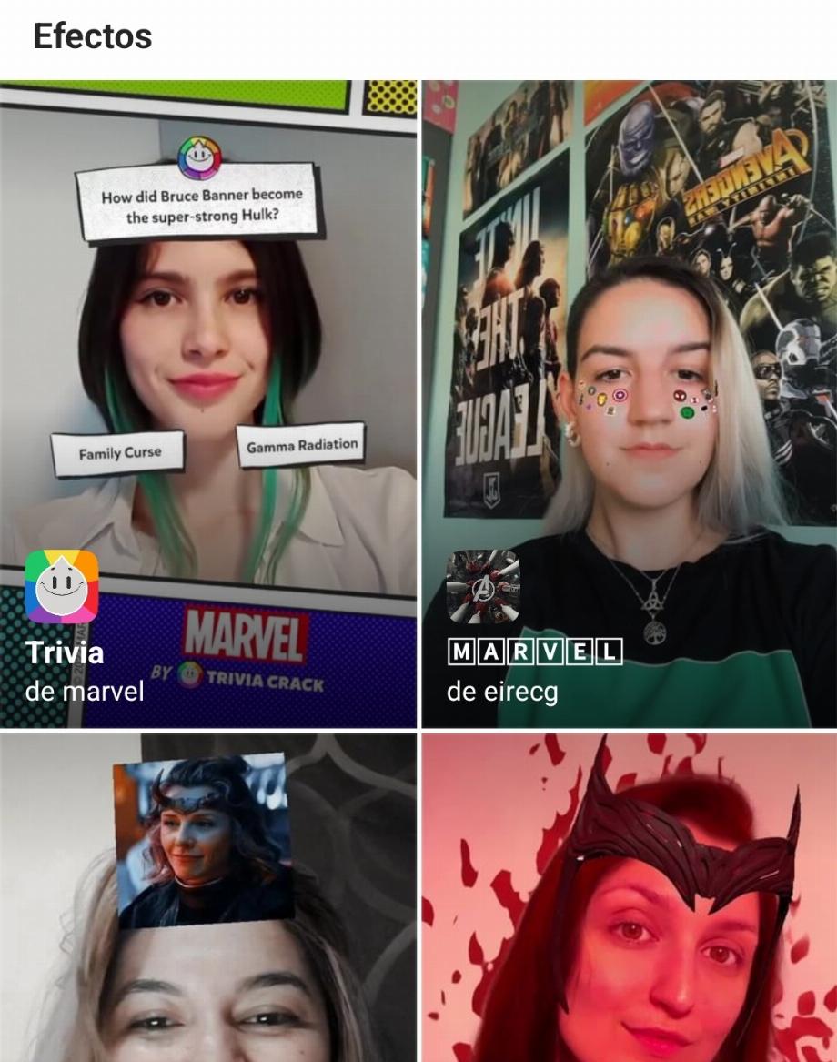 De nombreux filtres liés à l'univers Marvel peuvent être trouvés