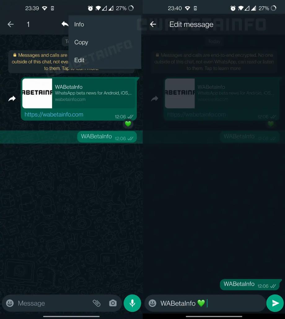 Modifier les messages WhatsApp. (photo : WABetaInfo)