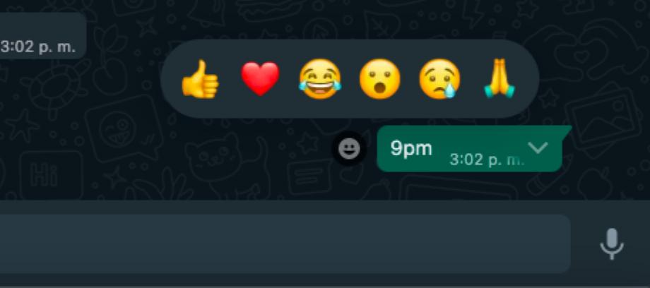 Les réactions aux messages WhatsApp sont disponibles depuis des mois (Photo : Capture d'écran)
