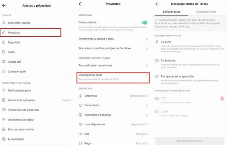 Étapes pour demander des données TikTok. (photo : Tendances numériques)