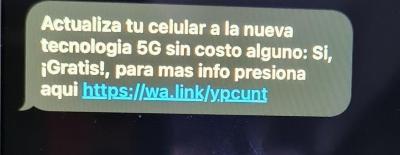 Fausses propositions de mise à jour du portable en 5G par SMS, c'est l'arnaque