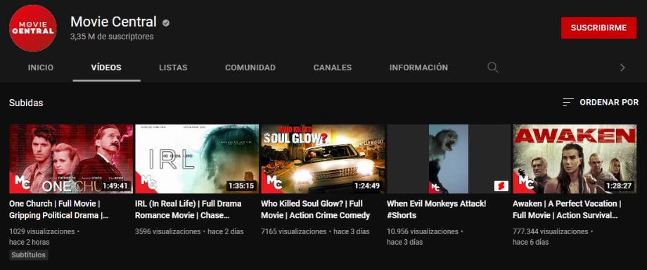 YouTube Movie Central (capture d'écran)
