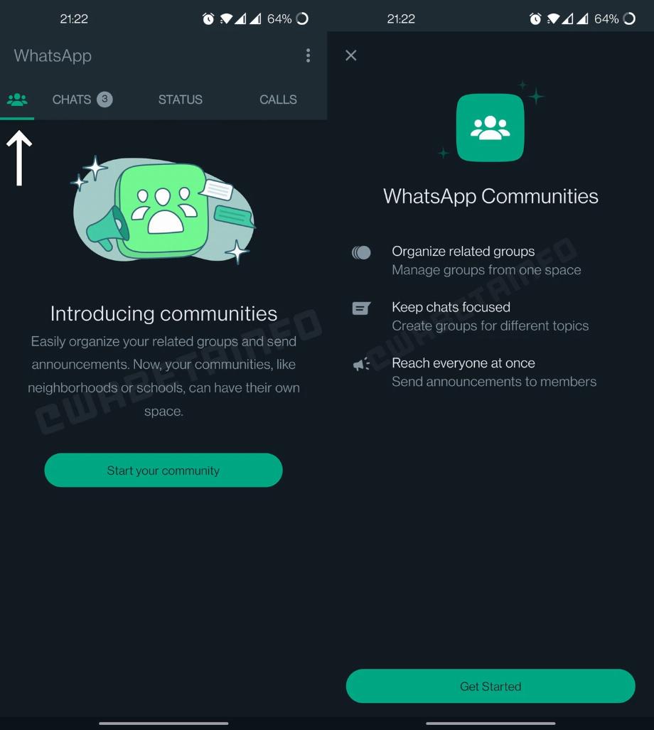 Communautés sur WhatsApp. (photo : WABetaInfo)