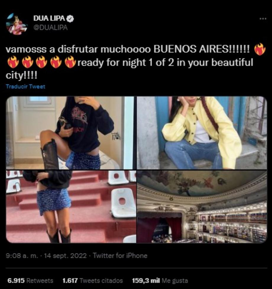 Tweet de Dua Lipa en Argentine (Capture)