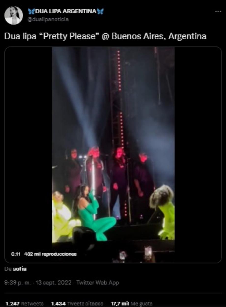 Tweet sur Dua Lipa en Argentine (Capture)