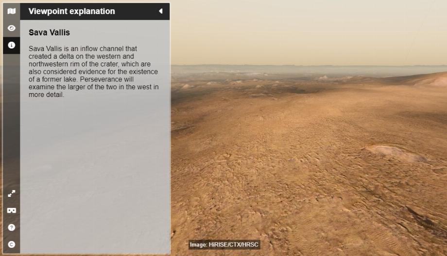 Informations disponibles aux belvédères de la carte interactive de Mars (Capture d'écran)