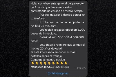 WhatsApp : les cybercriminels utilisent Amazon pour arnaquer en proposant un emploi présumé