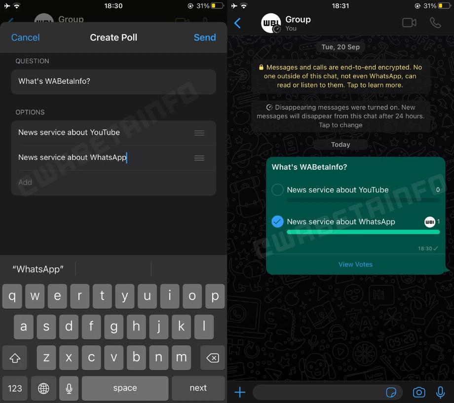 Enquêtes sur WhatsApp. (photo : WABetaInfo)