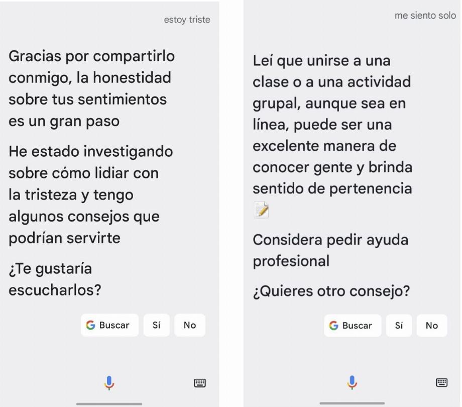 Nouvelles réponses de l'Assistant Google pour les messages de santé mentale. (photo : Google)