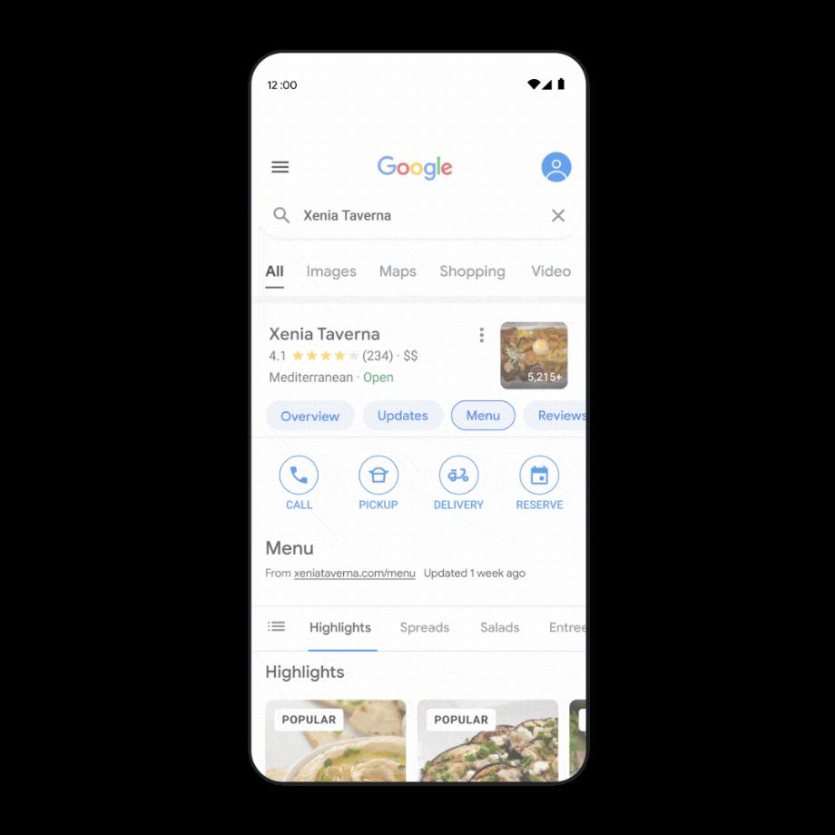 Google vous permettra d'afficher les menus des restaurants à partir de la recherche. (Google)
