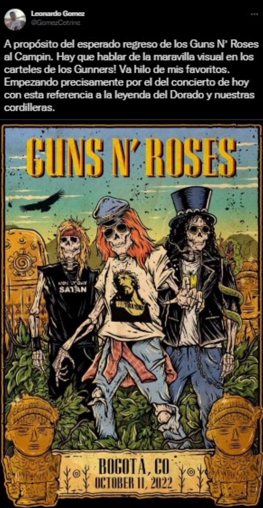 Fil Twitter sur les affiches de la tournée Guns N 'Roses. (@GomezCotrino)