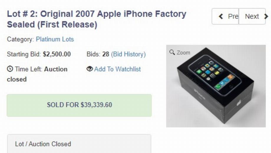 Vente aux enchères d'un iPhone de première génération à la maison de vente aux enchères premium LCG (Capture)