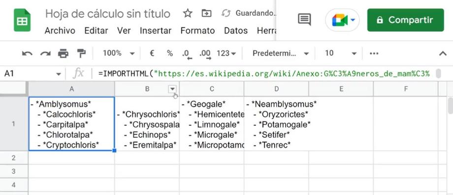 Importer des données d'un site Web dans Google Sheets (Capture)