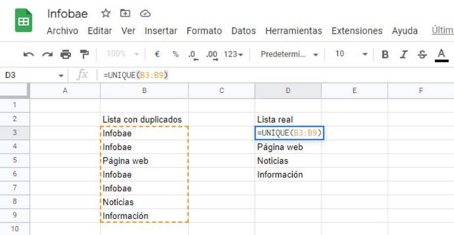 Supprimez les données en double dans une liste dans Google Sheets. (Capture)