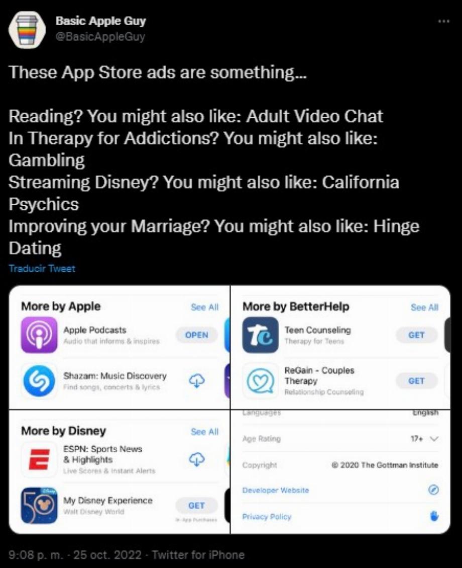 Les utilisateurs dénoncent le fait que les publicités de l'App Store sont contraires à l'éthique et nuisent aux utilisateurs. (Capture)