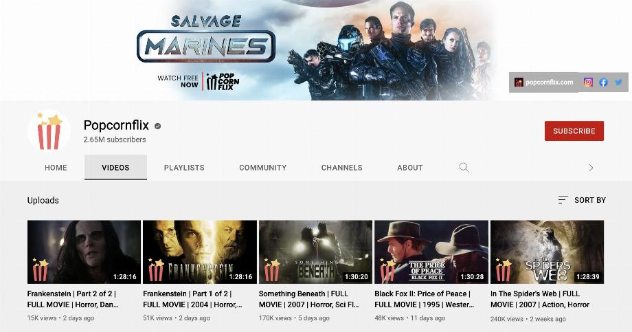 Chaînes YouTube pour regarder des films d'horreur totalement gratuits. (photo : YouTube)