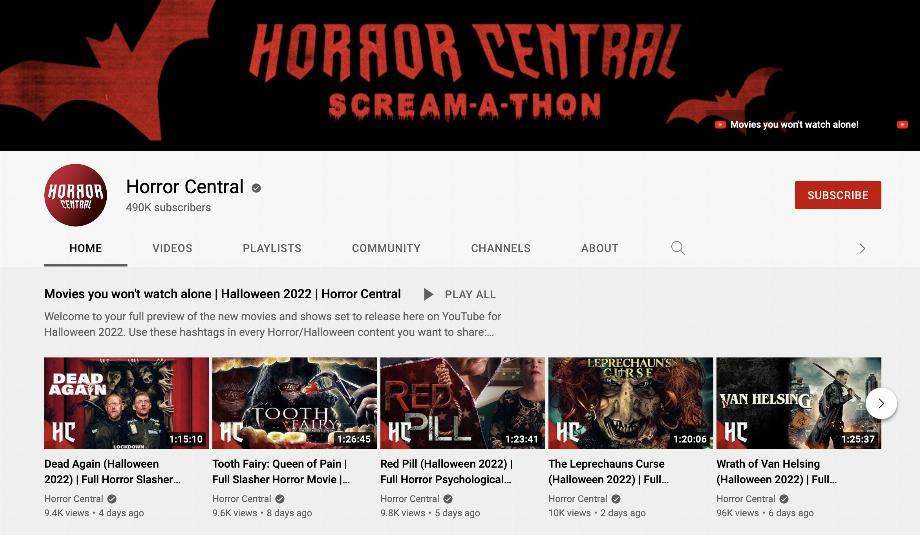 Chaînes YouTube pour regarder des films d'horreur totalement gratuits. (photo : YouTube)