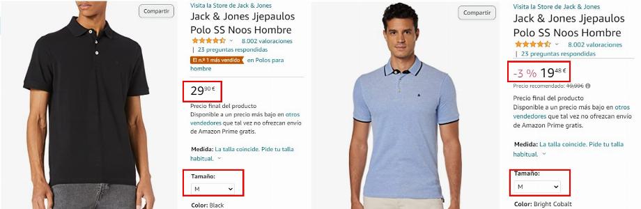 Différence de prix sur Amazon par couleurs et tailles (Écrans)