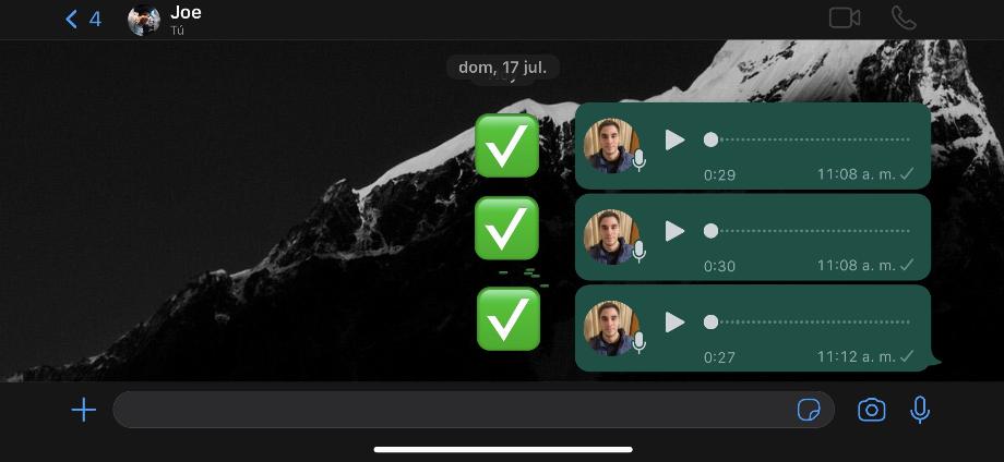 Erreurs courantes lors de l'envoi de notes vocales sur WhatsApp. (photo : WhatsApp/Composition/José Arana)