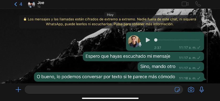 Erreurs courantes lors de l'envoi de notes vocales sur WhatsApp. (photo : WhatsApp/Composition/José Arana)