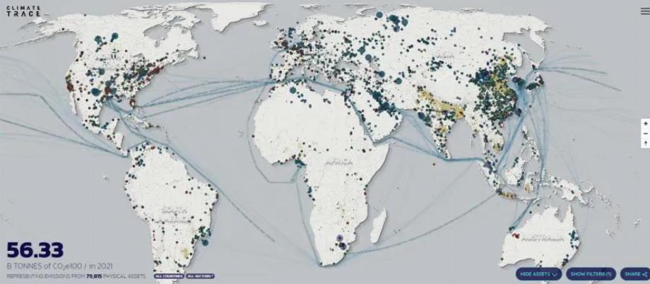 Carte des émissions de gaz à effet de serre dans le monde.
