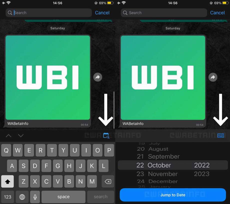 Trouvez un message par date dans WhatsApp. (photo : WABetaInfo)