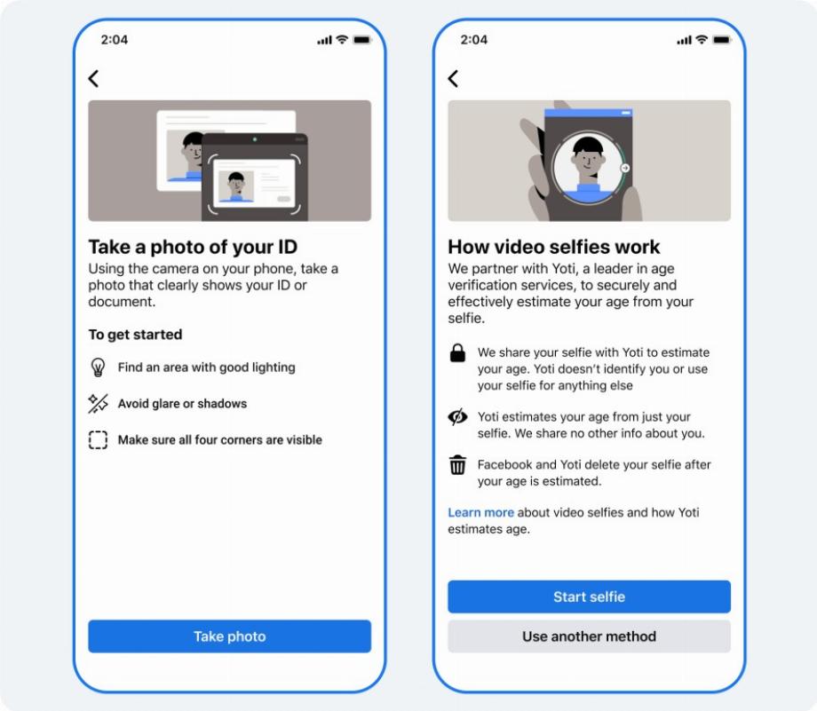 Les utilisateurs de la fonctionnalité de rencontres sur Facebook pourront choisir entre prendre une photo de leur pièce d'identité ou soumettre un selfie vidéo pour vérifier leur âge. (Objectif)