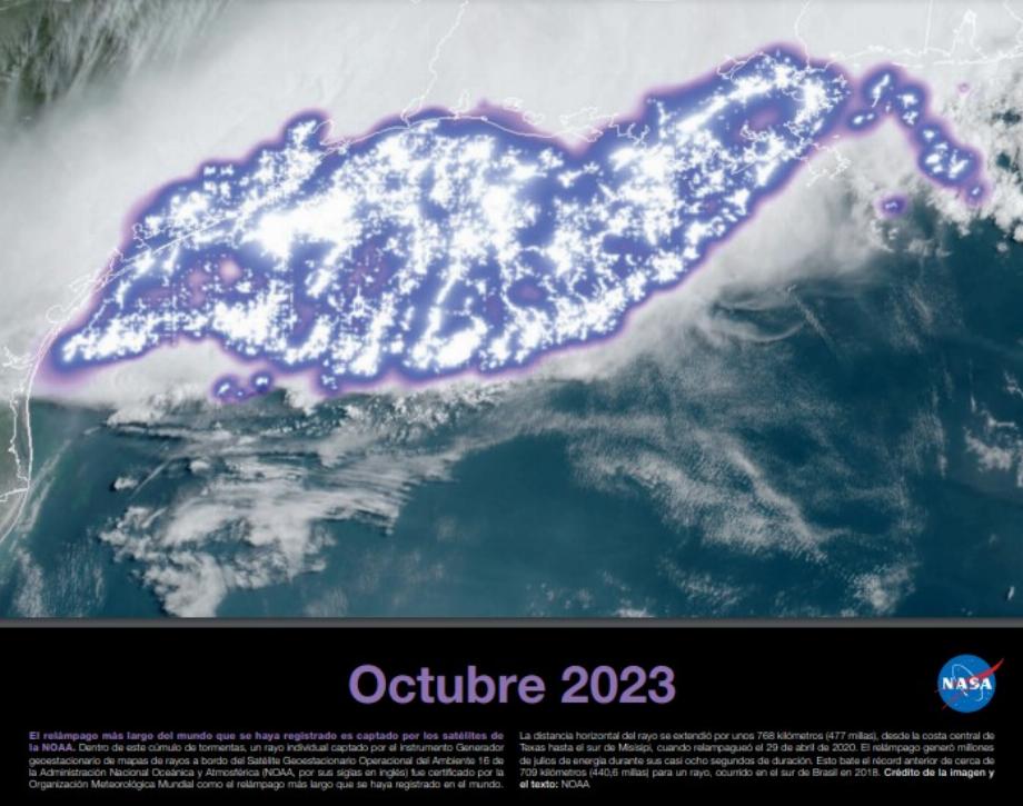 Photographie du plus grand éclair du monde dans le calendrier 2023 de la NASA
