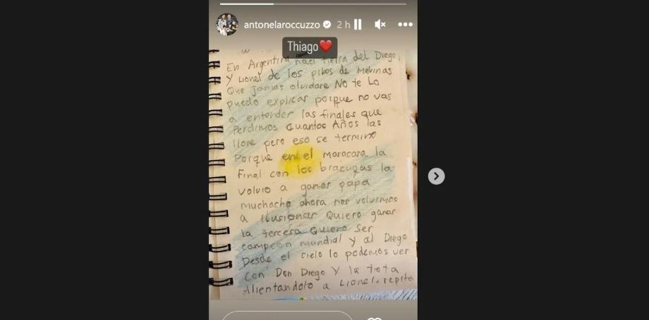 Lettre de Thiago Messi à son père. (photo : Instagram)