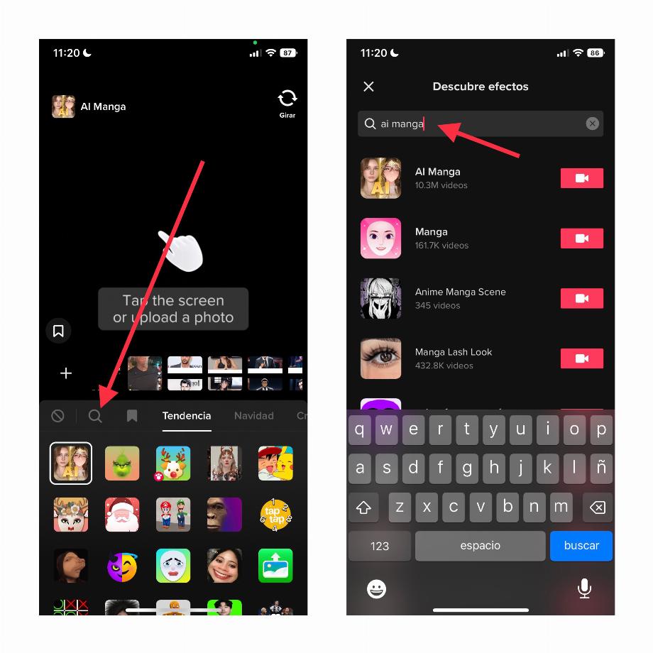 Comment utiliser le filtre TikTok Manga AI. (photo : Composition/José Arana)