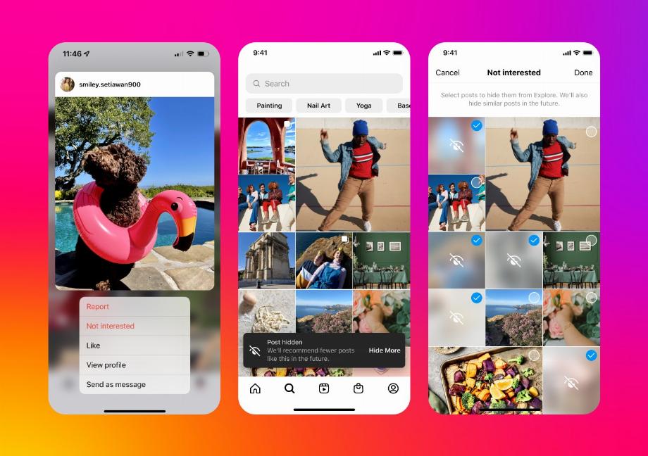 La mise à jour d'Instagram introduit davantage de fonctions de contrôle des recommandations. (instagram)