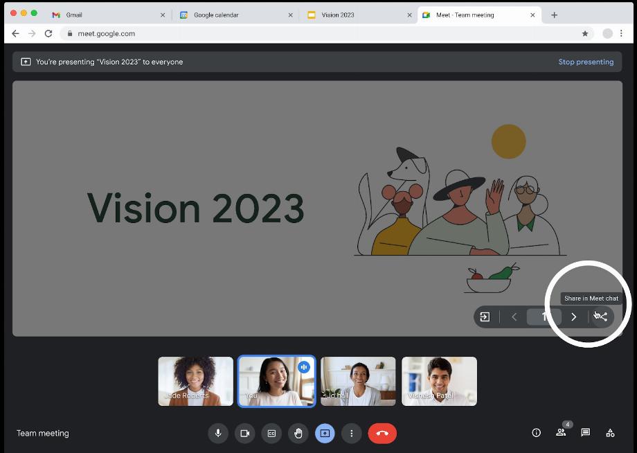 Google Meet vous permet d'envoyer des fichiers lors d'une réunion via le chat. (Google)