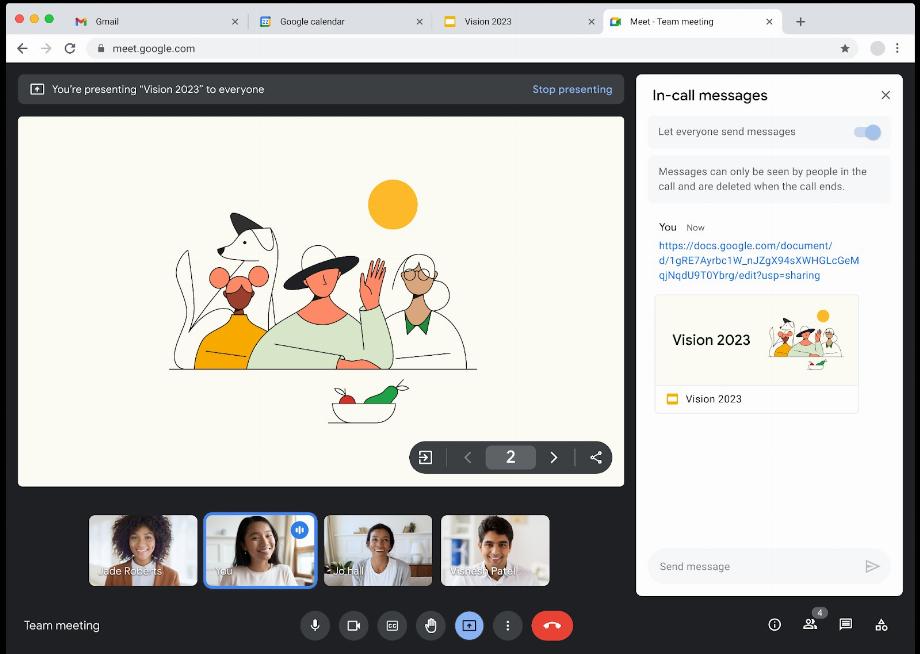 Google Meet vous permet d'envoyer des fichiers lors d'une réunion via le chat. (Google)