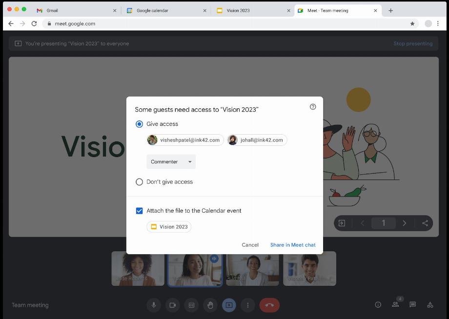 Google Meet vous permet d'envoyer des fichiers lors d'une réunion via le chat. (Google)