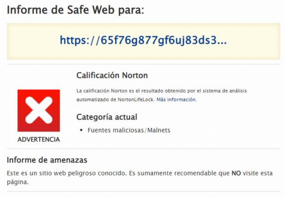 Le lien envoyé dans les campagnes de smishing qui se fait passer pour Netflix est évalué comme dangereux par l'outil Web Safe de la société de cybersécurité Norton. (Capture)
