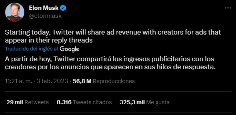 Le PDG de Twitter, Elon Musk, a promis de répartir les bénéfices de Twitter parmi les utilisateurs abonnés à Twitter Blue. (Capture)
