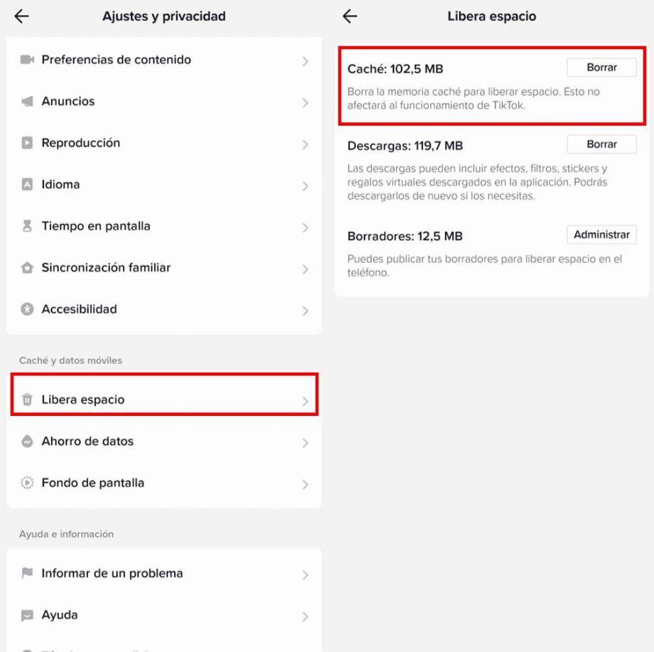 TikTok permet de supprimer le cache de la navigation de l'application. Ce