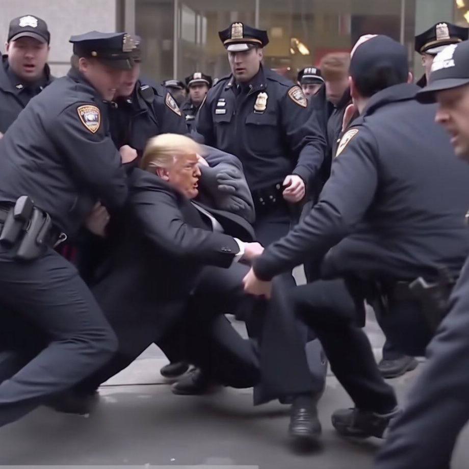 Donald Trump arrêté dans des images générées par l'Intelligence Artificielle (IA). (Twitter/@EliotHiggins)